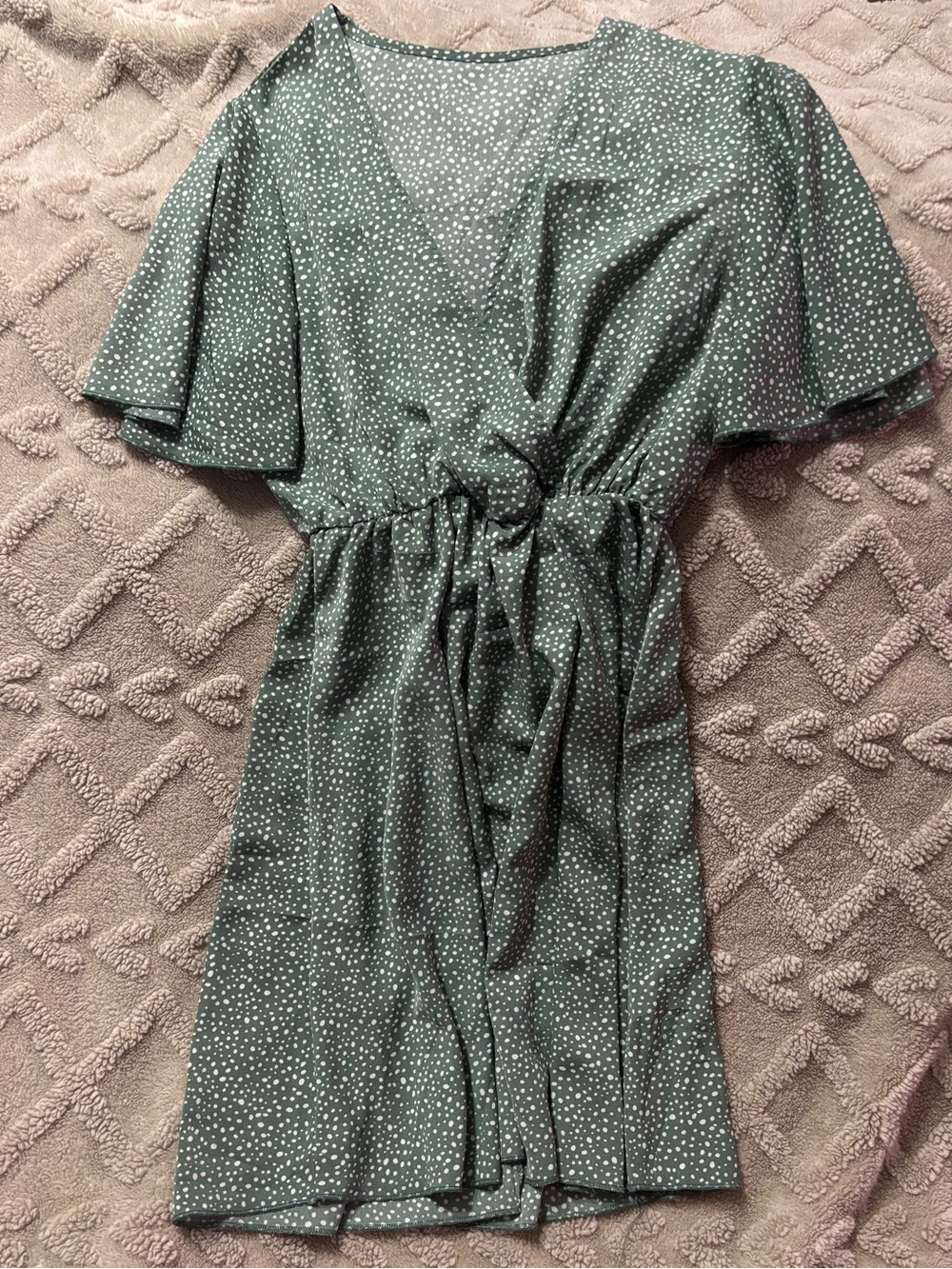 Amazon Green Polka Dot Tie-Waist Mini Dress